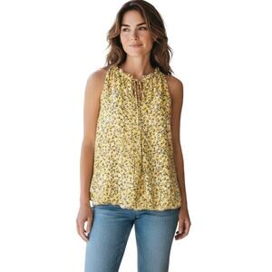 146. Max Studio New Yellow Floral Low V Tie Front Sleeveless Top SZ:Med